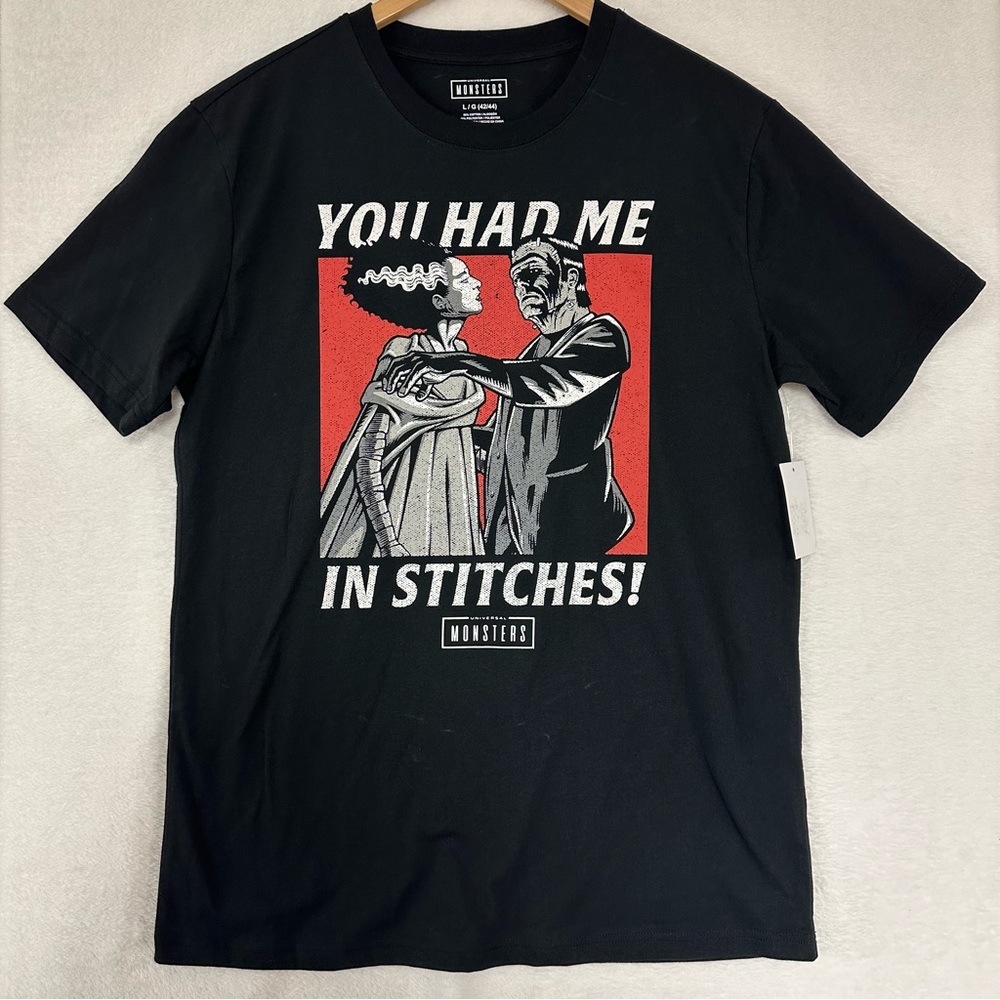Universal Monsters Black Frankenstein Graphic T-Shirt size L Unisex